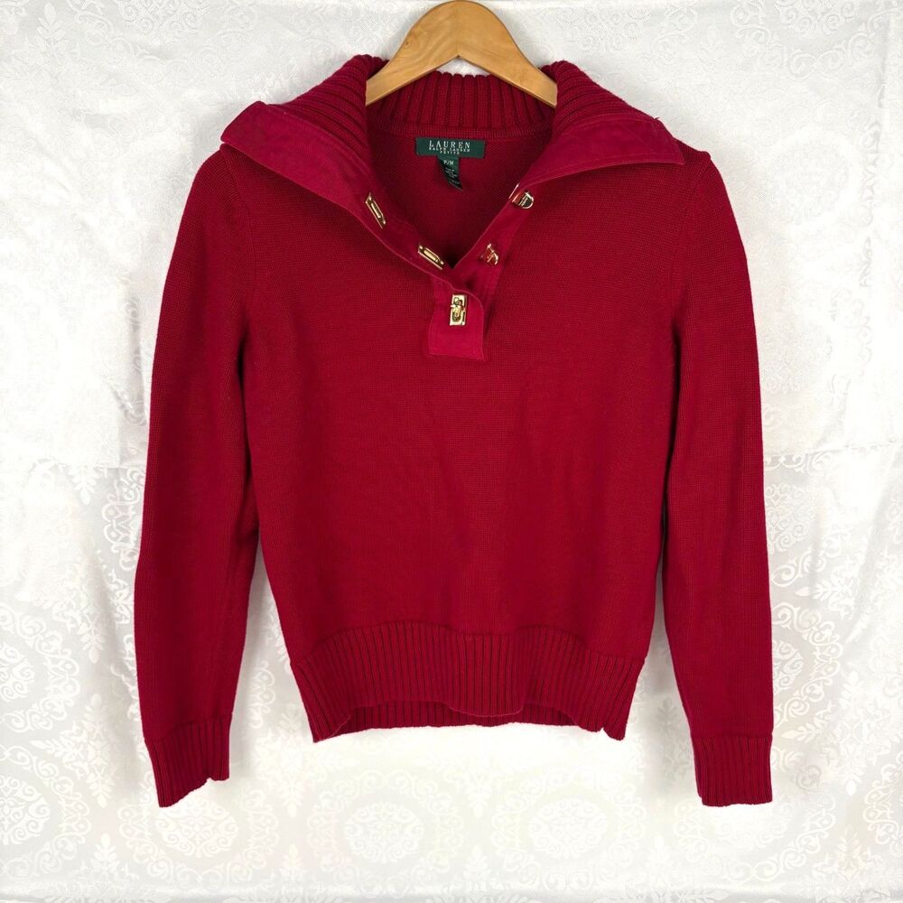 Ralph Lauren Knit Sweater Cotton Turtleneck Turnlock Gold Detail Old Money PM